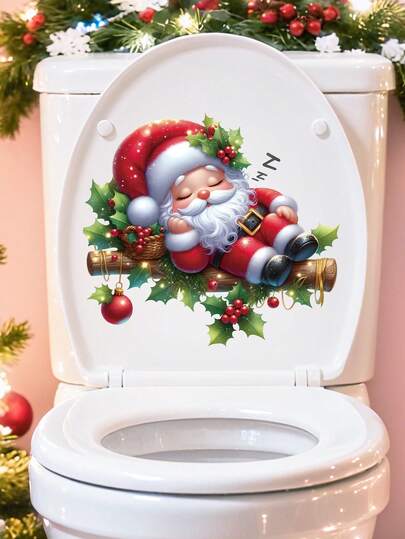 Christmas Decorations - A Set Of Cute Santa Claus, Christmas Tree, Snowflake Toilet Tank Stickers, Wall Stickers, Can Be Used For Bathroom Door Stickers, Wall Stickers, Adding Holiday Atmosphere To Your Room