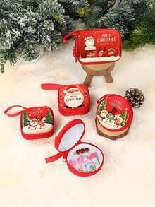 四件套圣诞化妆包套装，圣诞老人雪人图案零钱包和化妆包，适合女性和女孩的派对礼物，2025年圣诞礼物之选，款式多样，颜色丰富，惊喜送货 - 彩色 - 查看 5