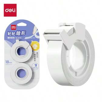 ชุดเทปที่มองไม่เห็น PVC Deli พร้อมแท่นตัด, 1.8ซม. X 20 หลา, เทปใสเขียนได้สำหรับติดฉลากและเครื่องเขียนแก้ไข - 1 ชุด