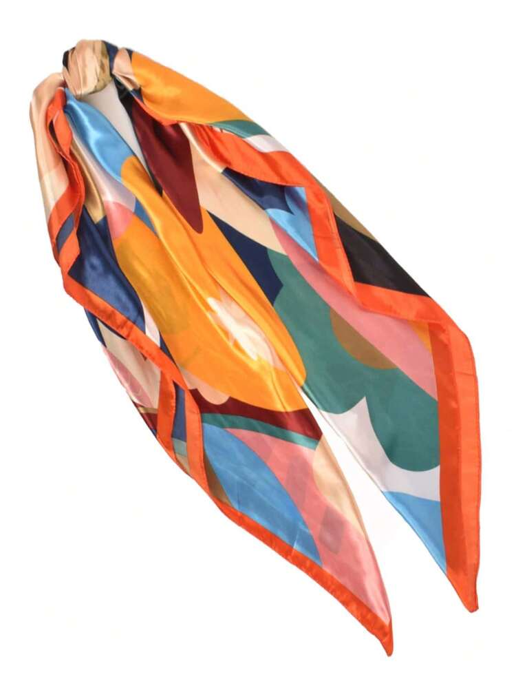 Fashionable Floral Print Women's Square Scarf, Casual Sun Protection Headscarf, Large Scarf/Shawl - Orange - View 6