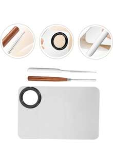 3 Piecesmetal Foundation Mixing Palette Set With Spatula, Durable And Easy-To-Clean Palette, Versatile Cosmetic Tool Kit For Mixing Foundation, Lipstick, Eyeshadow, And Nail Polish - Multicolor - View 2