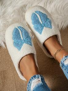 Pantoufles femme en peluche chaude avec nœud, à la mode et mignonnes pour la chambre, confortables et décontractées pour l'hiver