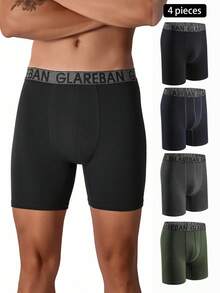 4 piezas Mediano Largo calzoncillos bóxer de algodón para hombre, ropa interior masculina, cómodos, deportivos. - Negro - Ver 16