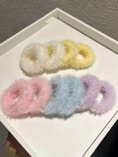 10pcs/Pack Fluffy Candy Scrunchies, Soft & Stretchy Hair Ties, Sweet Hair Accessories For Girls, Autumn/Winter