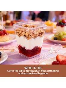 5oz Square Plastic Dessert Cups With Lids And Spoons, 25/50/100 Pcs Set, Parfait/Appetizer Cups For Yogurt, Mousse, Ice Cream, Pudding - Reusable Clear Containers, Birthday, Wedding, Holiday (Christmas, Eid, Oktoberfest) Gifts, Party, Festival Dessert Supplies