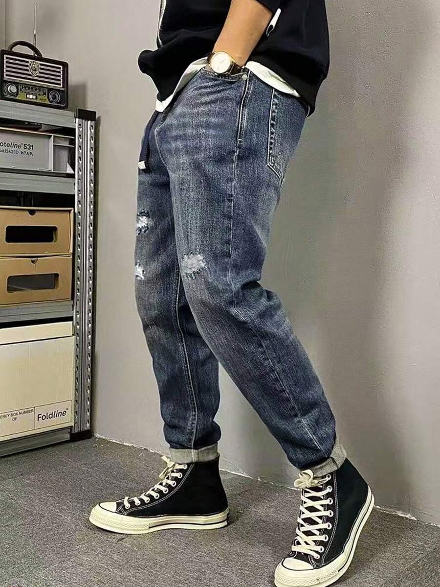 Men's Stretch Denim Jeans, Slim Fit Casual Pants, Fashion & Leisure - Dark Wash - View 1