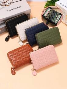 1pc Creative New Fashion PU Leather Woven Accordion Card Holder, Minimalist Compact Portable Card Case With Multiple Card Slots Anti-Theft, Coin Purse, Can Hold Bank Cards, ID Cards, Membership Cards, Driver's License, Business Cards, Tickets, Coins, Keys And Other Items, Suitable As Valentine's Day Gift, Christmas Gift, Classmate Gift, Teacher Gift, Souvenir - Multicolor - View 2