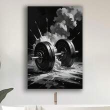 Framed  Explosive Gym Poster For Men – Black & White Barbell Explosion Art Canvas Print – Fitness Motivational Poster For Gym Wall, Office Or Home Christmas Canvas Wall Art - Framed - View 5