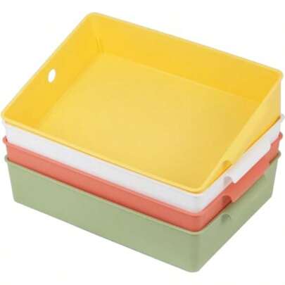 4 Pack A4 Classroom Paper Trays Plastic Storage Boxes With Handles Teacher Book Organizers Stackable File Storage Boxes For Library Classroom Drawer Office Home 4 Colors