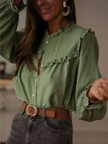 Women's Comfortable Casual Elegant Office Commute Minimalist Design Long Sleeve Blouse, Autumn Spring - Green - View 4