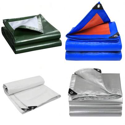 1pc Multi-Purpose Plastic Tarpaulin With Reinforced Grommets For Truck Cover, Outdoor, Camping And Tent Accessories Waterproof Protection Rain Sunshade, Tear-Resistant, Reinforced Edges, Rustproof Grommets, Ideal For Outdoor Sunscreen & Agricultural Use, PE Material, Completely Waterproof For CampingDurable Tarpaulin Multiple Colors And Sizes To Choose From