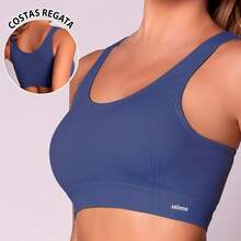 Selene Women's Seamless Ribbed Top High Support No Pad Fitness Comfortable Breathable Gym Top - Xanh chàm - Xem 1