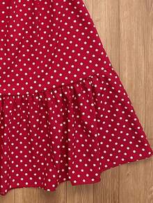 Floral Polka Dot Print With Belt And Ruffled Hem. Beachwear, Women's Fashion. - 紅色 - 查看 3