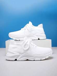 Pantofi sport unisex pentru alergare, pantofi sport și de agrement populari pentru bărbați, versatili, antiderapanți, ultra ușori, respirabili, pantofi de călătorie, stiluri noi la modă și populare, talpă groasă, pantofi de alergare care cresc în înălțime și absorb șocurile, șosete, pantofi, pantofi tricotați - alb - Vizualizare 2