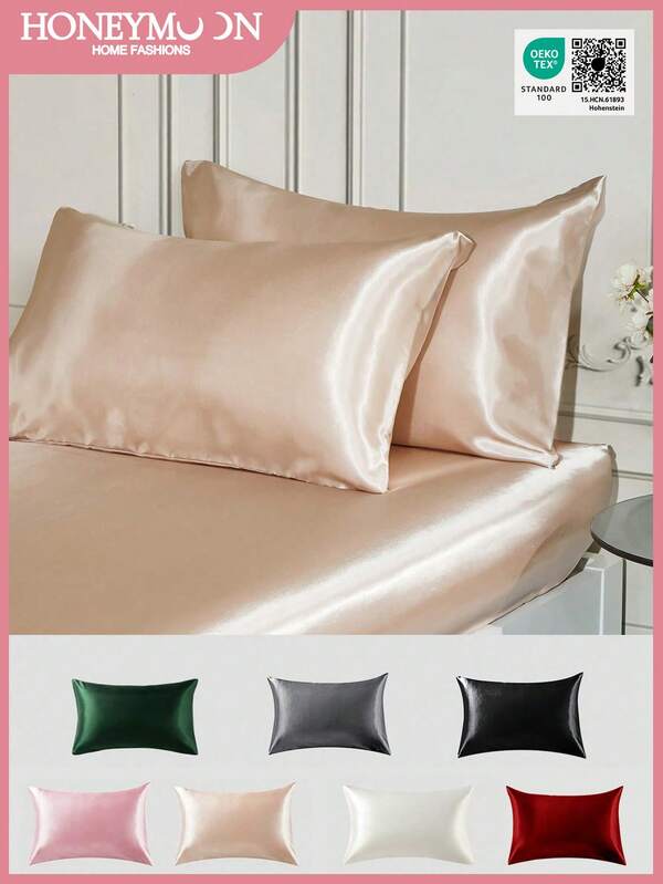 2 piezas de funda de almohada de sobre de satén sedoso premium, suave y transpirable, sin arrugas, mejor para el cabello y la piel durante el sueño, fundas de almohada sin relleno, color champán, certificado Oeko-Tex