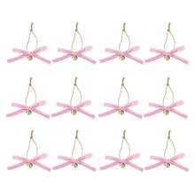 Adornos navideños de terciopelo con forma de lazo, adornos clásicos de campana, elegantes decoraciones colgantes para el hogar - Rosa - Ver 6