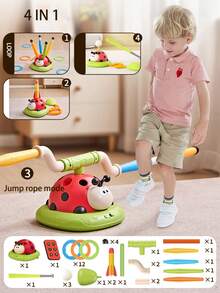 Regalo de Navidad para niños/niños pequeños | 1 pieza Máquina de saltar a la cuerda de 3 en 1 con mariquita | Juguete interactivo de juego sensorial para interiores/exteriores | Conjunto de actividad de plástico verde duradero - Multicolor - Ver 16