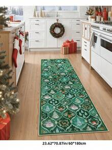 1pc Christmas Tree, Santa Claus And Reindeer Pattern Beige Carpet, Non-Slip And Washable, Suitable For Living Room, Bedroom, Hallway, Indoor And Outdoor Use, Easy To Create Warm Christmas Home And Room Decor - Green - View 12