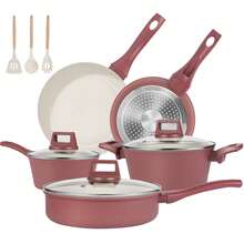 M MELENTA Pots And Pans Set Non Stick, 11 Pcs Kitchen Induction Cookware Set, Healthy Granite Nonstick Cooking Set With Frying Pan Set, Saucepans, Utensils,Climate Pledge Friendly - Mocha Red - View 2