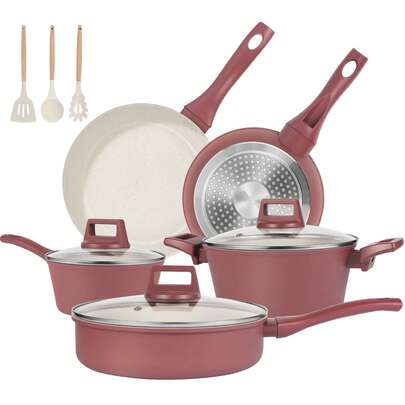 M MELENTA Pots And Pans Set Non Stick, 11 Pcs Kitchen Induction Cookware Set, Healthy Granite Nonstick Cooking Set With Frying Pan Set, Saucepans, Utensils,Climate Pledge Friendly