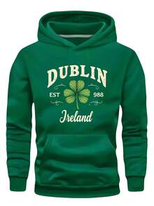 Dreiklee Men's Plus Size Hoodie - Dublin Ireland Pattern Print, Loose Fit Gray Casual Sweatshirt With Front Pocket, Machine Washable, Large Size - 黑色 - 查看 6