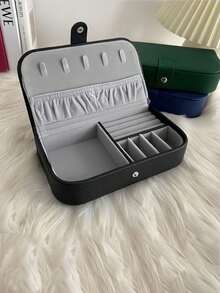 1pc Portable Leather Jewelry Box For Bracelets, Necklaces, Earrings And Rings Storage Back To School - Black - View 3