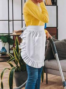 1pc Waist Apron Maid Costume, Cute & Vintage Style With Pockets, Pleated Kitchen Cooking Half Apron,Kitchen,Bathroom,Home,Household Supplies - 白色 - 查看 6