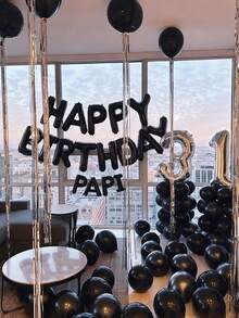 47pcs Black Balloon Birthday Set, Includes Black Happy Birthday Letter Balloons, Black Heart Foil Balloons, And Black Latex Balloons, Suitable For Birthday Party, Adult Ceremony, Photo Booth Backdrop, Anniversary, Baby Shower, Home Decor - Black - View 5