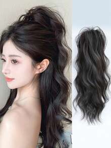 波浪卷曲中长瀑布式假发，自然蓬松高冠增发，半扎发造型，龙骨形发爪，轻盈卷发假发夹，冬季发饰，优雅爪夹，夏季海滩度假风 - 彩色 - 查看 11