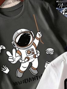 3件/套 男童卡通标语印花短袖T恤 - 彩色 - 查看 3