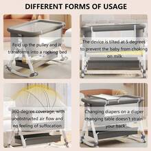 3-In-1 Baby Bassinet & Bedside Sleeper – Portable Folding Cradle With Adjustable Height, Wheels & Storage Basket – Travel-Ready Sleeping Crib For Newborns & Infants, Gray - Grey - View 3