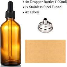 AOZITA 4 Pack 100ml Leakproof Dropper Bottles With Funnel Labels Dark Amber Glass Essential Oils Bottles For Personal Care Health Beauty 3.4oz Thick Glass Tincture Bottles With Eye Droppers Storage - 彩色 - 查看 4