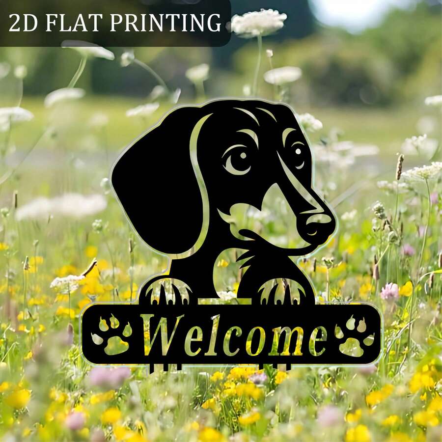 1 قطعة، لوحة ترحيب بشكل كلب السلق من الأكريليك للحديقة والديكور الخارجي، ديكور الباتيو، زخرفة العشب، مناسبة لعيد الميلاد والسنة الجديدة، لا تحتاج إلى طاقة - الأسود - مشاهدة 1