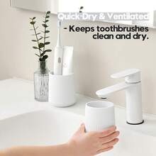 Toothbrush Holder Toothbrushes Bathroom Organizer Toothpaste - White Ribbed - 查看 3