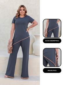 Maria do Luxo Women's Sweatshirt Set, Blouse And Pants With Pockets - Dark Grey - View 4