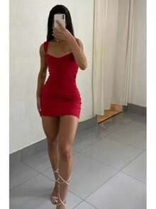 Short Sweetheart Dress Perfect For Parties, Weddings And Dinners - 紅色 - 查看 1