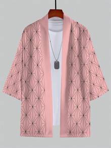 Men's Chinese Style Geometric Print Loose Casual Kimono Cardigan