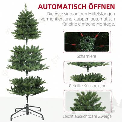 Artificial Green Christmas Tree For Indoor Use, 180 Cm, 818 Branches, Steel Frame, Quick Assembly Model
