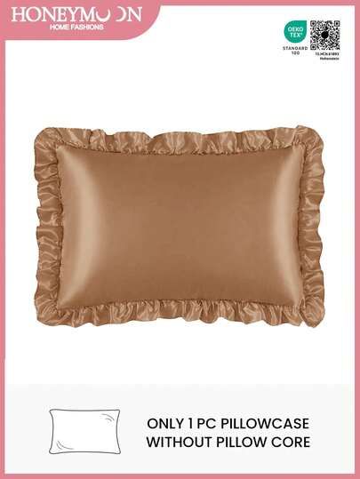 1件缎面蕾丝枕套，丝滑柔顺，呵护秀发和肌肤，奢华丝滑，超柔软透气，无填充物，可机洗，通过Oeko-Tex认证，珊瑚橙色