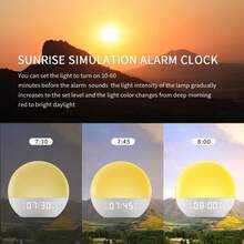 Wake Up Light Sunrise Alarm Clock  , Heavy Sleepers, Bedroom, White Noise Sound Machine With 5W Stereo Speaker, 25 Natural Sounds, Dual Alarms, 17 Color Night Lights, Ideal For Gift - 黃色 - 查看 5