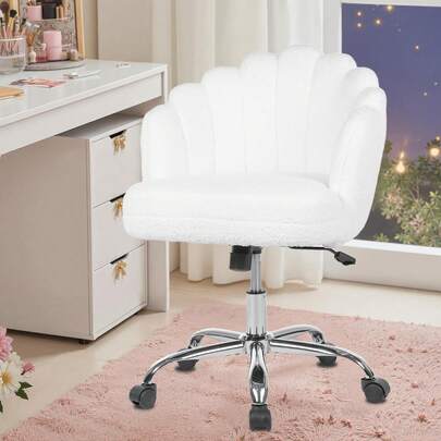 1 silla de maquillaje de lujo multifuncional, silla de oficina, silla de ocio, rotación de 360 ​​° - Elegante silla de maquillaje para dormitorio, altura ajustable, equipada con patines para ir en cualquier dirección, respaldo de silla de diseño ergonómico, cojín cómodo, respaldo de silla en forma de pétalo adecuado para mujeres, cómoda silla de belleza, mesa de maquillaje de estilo, mesa de uñas y uso doméstico, un regalo considerado para esposa, novia, amigas