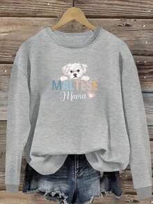 1 Piece Women's Casual Long Sleeve Round Neck Sweatshirt With Maltese Mom Print, Polyester Fabric, Regular Length, Suitable For All Seasons Fashion Top Loose And Comfortable Valentine Sweatshirts - màu đen - Xem 10