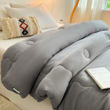 1pc Solid Gray Comforter, Minimalist Nordic Style Polyester Filled Bedding For Autumn/Winter, With 3D Quilting Details, Wavy Edges, And Round Embossed Patterns For Warmth, Breathability, And Lightweight Durability, Suitable For All Seasons, Perfect Gift For Christmas, New Year, Thanksgiving, And Home Essential - Grey - View 7