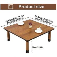 Japanese Foldable Coffee Table Portable Low Tea Table Wooden Folding Dining Study Breakfast Serving Table Collapsable Small Desk Tatami Sitting On The Floor Table For Home Living Room Bedroom Study SpaceSaving Design 27.6 11.8in Square Lightweight And Easy To Store - 棕色 - 查看 3