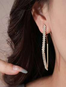 1 Pair Elegant Geometric Diamond Shaped Metal Earrings, Fashionable And Versatile For Women Valentine's Day Accessories - Multicolor - View 5