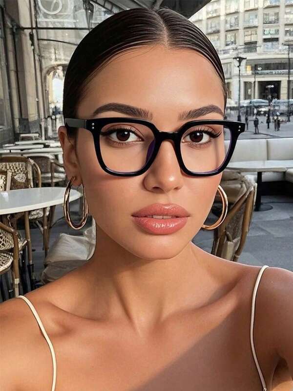 1 Pair Square Frame Rivet Fashion Non-Prescription Glasses, Suitable For Daily Wear