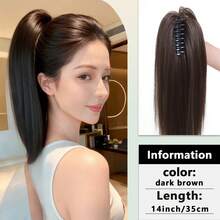 14英寸半扎直马尾辫，带爪夹 - 耐热合成瀑布式假发，适合女性、圣诞派对和日常佩戴，轻松夹戴，无需编发（黑色/棕色） - 彩色 - 查看 15