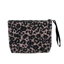 1 Piece Travel Makeup Bag, S-Saint B-Barth Material, Printed Striped Portable Storage Bag, Cosmetic Bag, Handbag, Makeup Bag, Travel Storage Bag, Zipper Organizer Bag, Lightweight Makeup Case, Unisex Travel Gift - 豹紋 - 查看 2