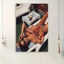 Framed  Magazine Canvas Poster, Woman Sunbathing Print, Vintage Poster, Old Money Aesthetic, Retro Poster, Wall Art, Beach Vibe, Fashion Print Christmas Canvas Wall Art - 框架 - 查看 3