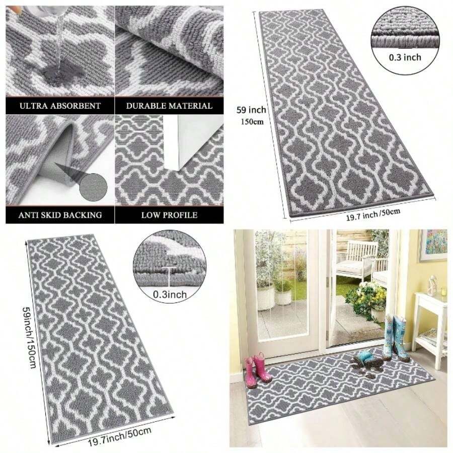 Runner Rug Hallway 50x150cm Hall Runners Non Slip Washable Hall Runner Absorbent Door Runner Mats Kitchen Carpet Runner Rugs Entryway Laundry - 50 X 150 cm + Grey - View 1